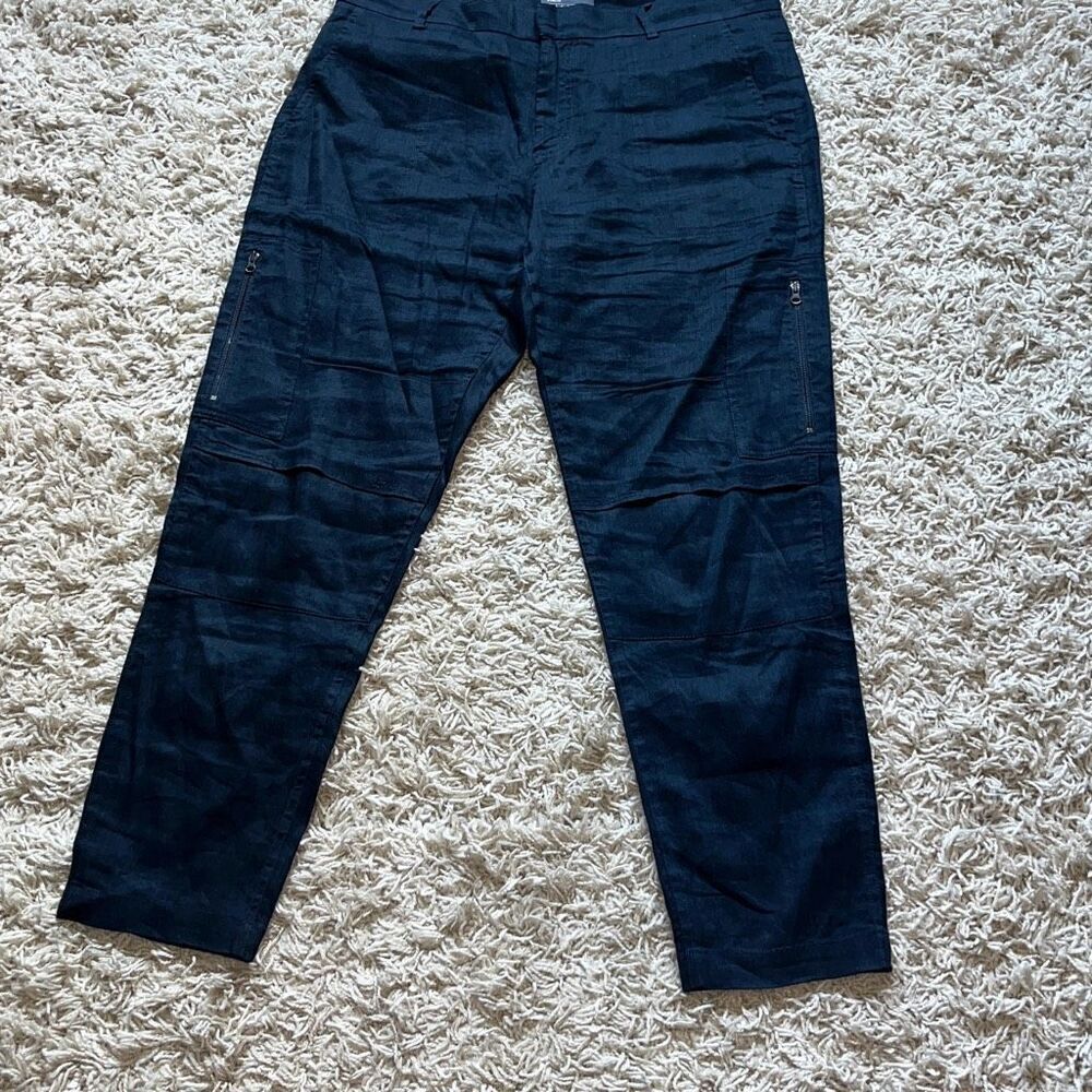 Vince Linen Blend Cargo Pocket Ankle Pants Women's Size 8 Navy Blue